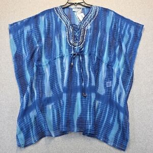 Ingear Resort NWT Blue Sheer Beaded Caftan Cover-Up One Size OS